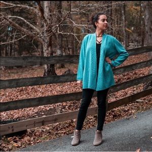 100% Peruvian Alpaca wool long turquoise cardigan